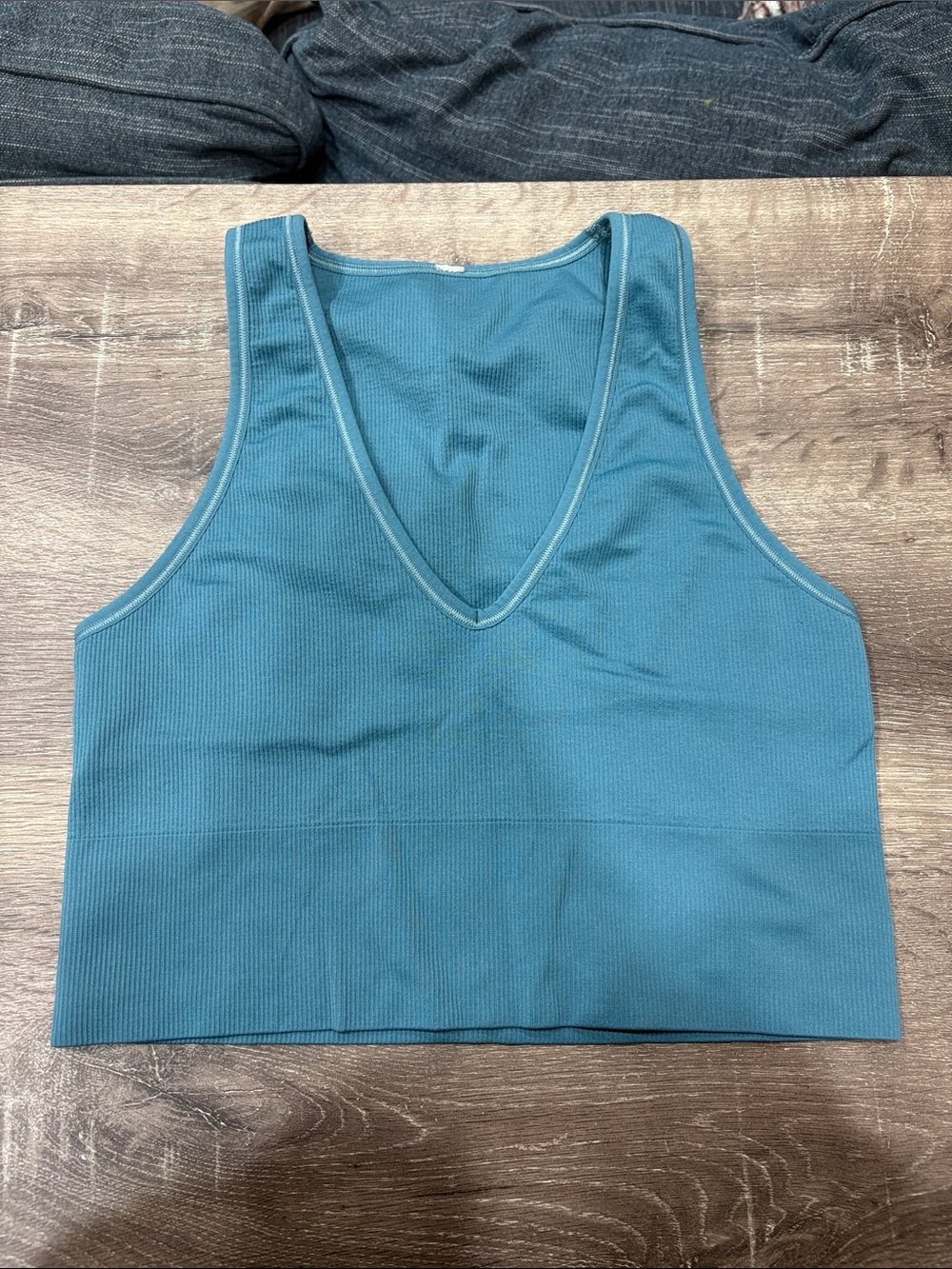 Athleta Teal Ribbed V-Neck Cropped Tank